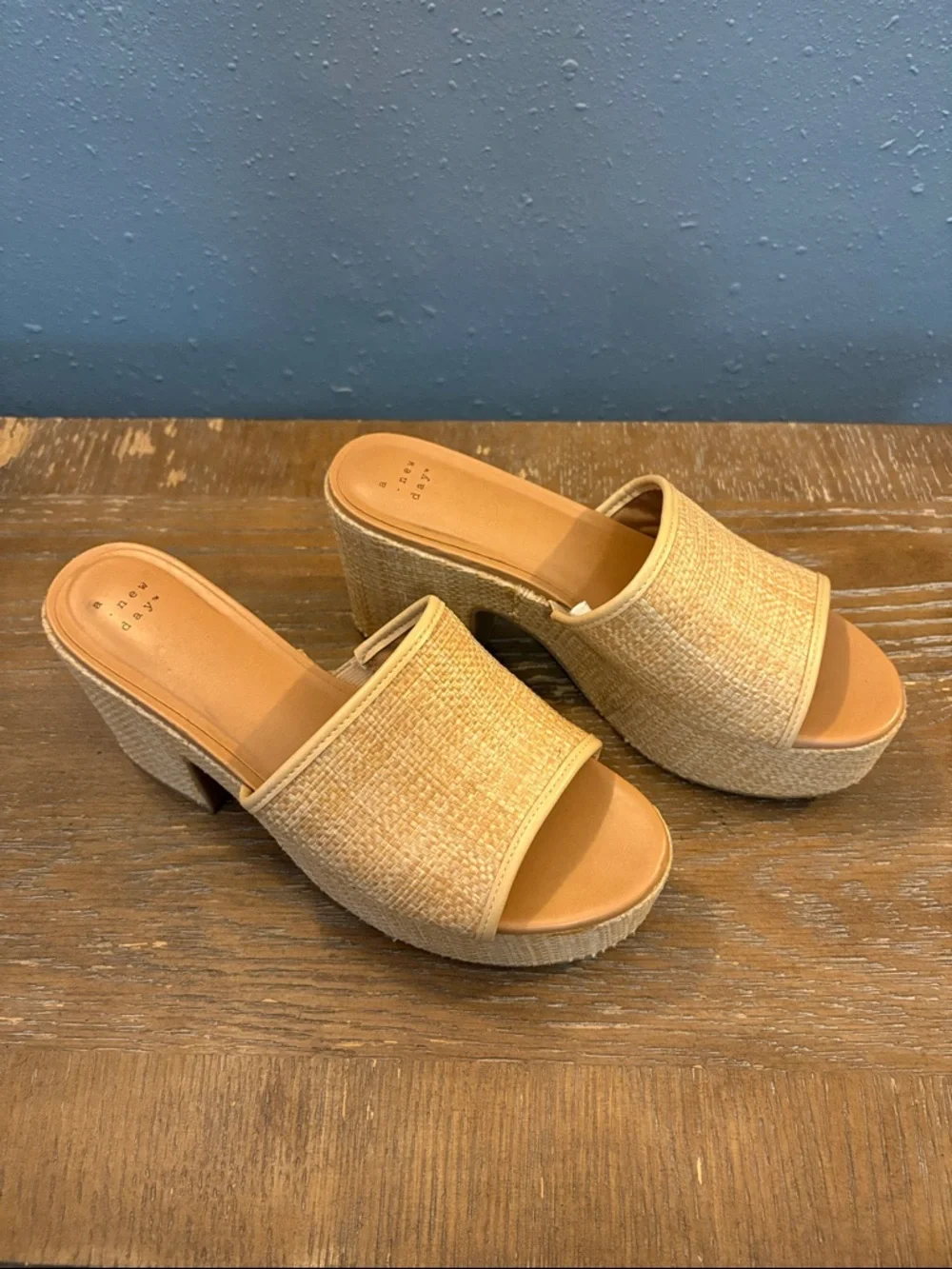 Woven Slide Platform Heels in Natural - Women size 9 Wide